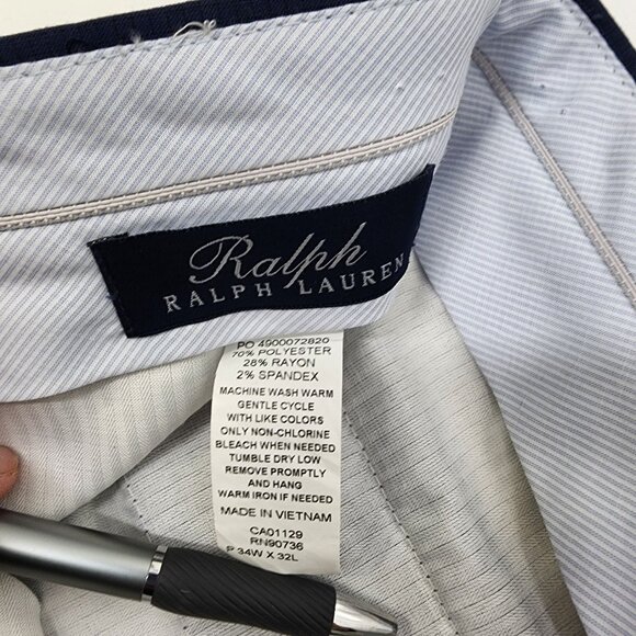 Ralph Lauren Mens Blue Wool Blend Trousers 34 x 32 Flat Front Button Closure‎ - Picture 7 of 10